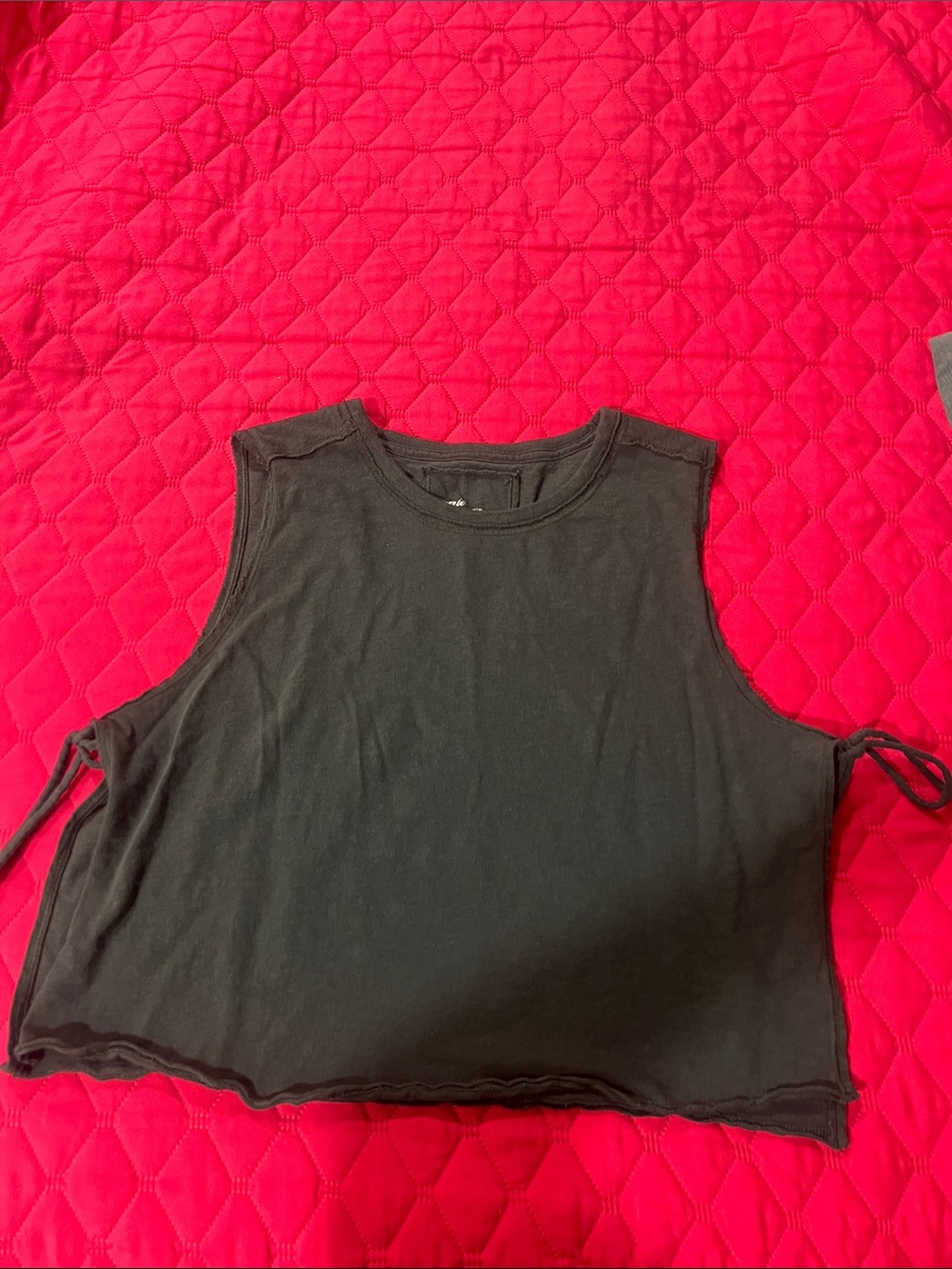 aerie Black Sleeveless Tie-Side Crop Tank with Open Sides